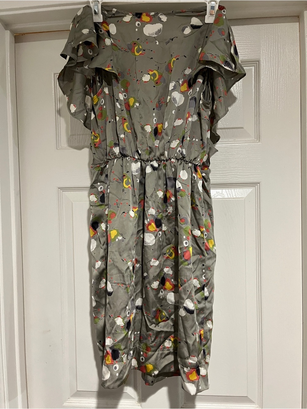 Collective Concepts Olive Green Floral Dot Ruffle Dress